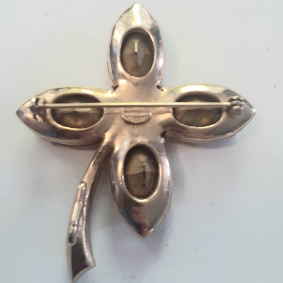 Vtg 1940s Joseph Weisner NY Amber Glass Flower Pin Brooch - Picture 3 of 4